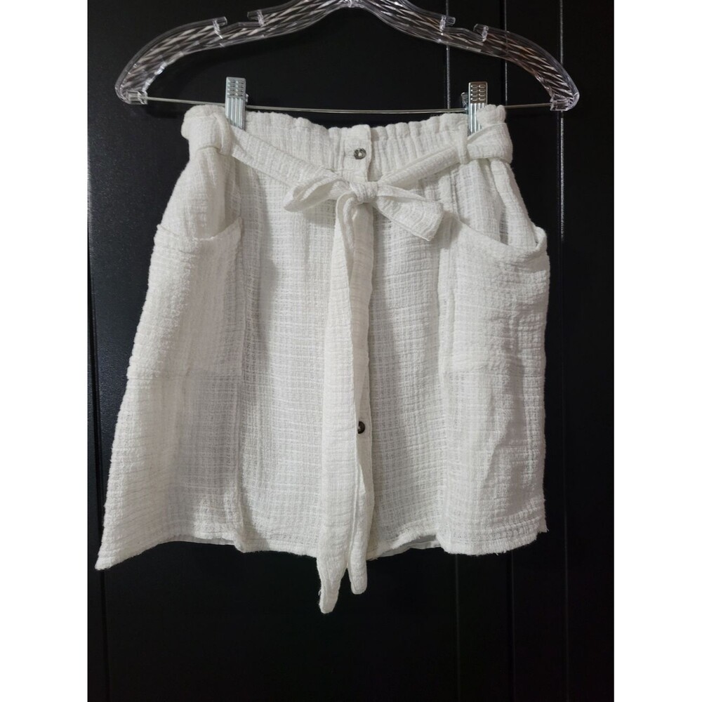 Aerie Button Front Skirt Womens Small White Excellent Paperbag Waist Tie